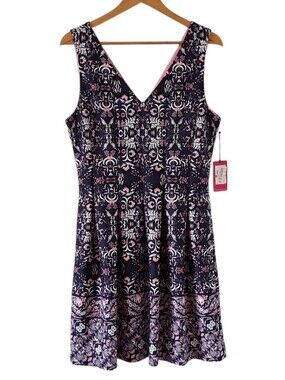 Vince Camuto Dress Size 14 Floral V-Neck Sleeveless Party Dress Fit And Flare
